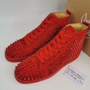 High Quality Christian Louboutin Red Suede Louis Spikes Men'S Flat Sneaker