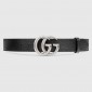 Replica Black Leather Gucci Silver Buckle belt ASS02306