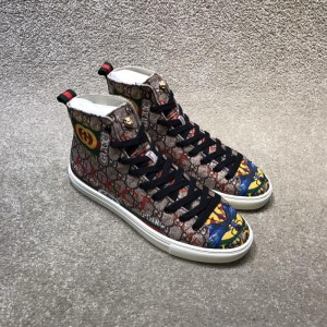 Gucci High Top High Quality Sneaker Beige and Gucci vintage print with white sole  MS05008