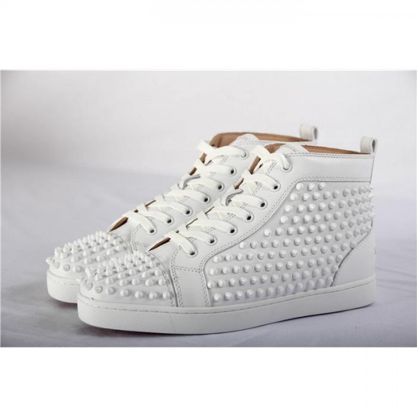 High Quality Christian Louboutin Louis Spikes Men'S Flat Sneakers White
