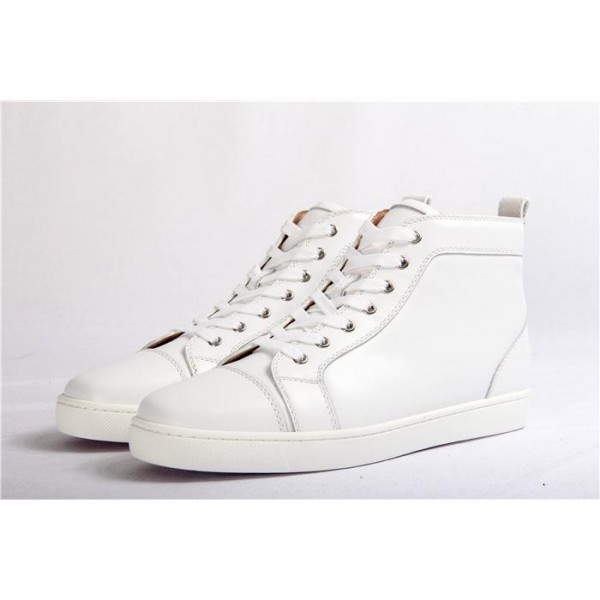 High Quality Christian Louboutin Louis Spike Men Flat High Top White Sneaker Glossy Red Sole
