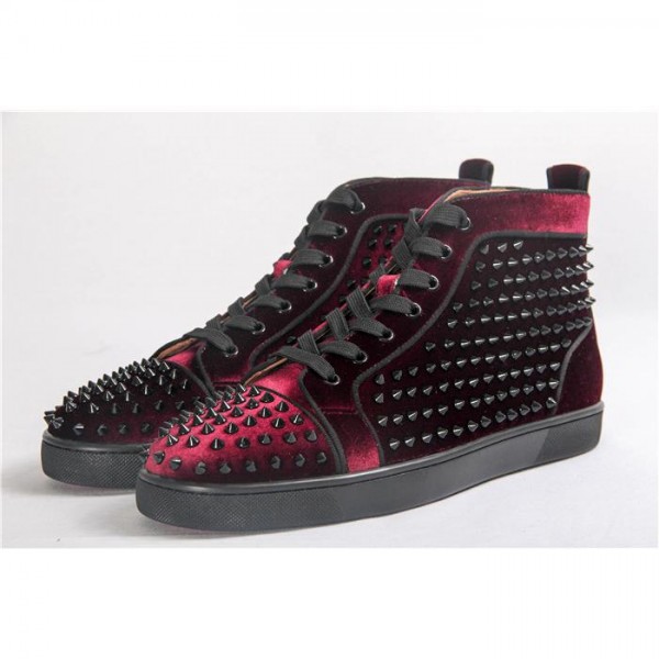 High Quality Christian Louboutin Louis Orlato Spikes Velvet With Glossy Red Sole