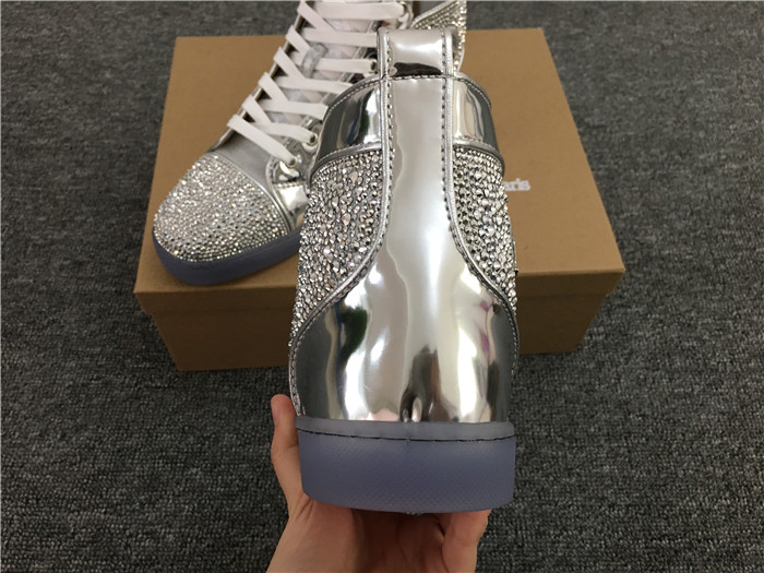 Limited Version Christian Louboutin Louis Silver Strass Men's Flat Sneakers